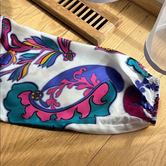 Johnny Was White Paisley Dress with Pink, Purple, Teal and Yellow - Picture 6 of 16